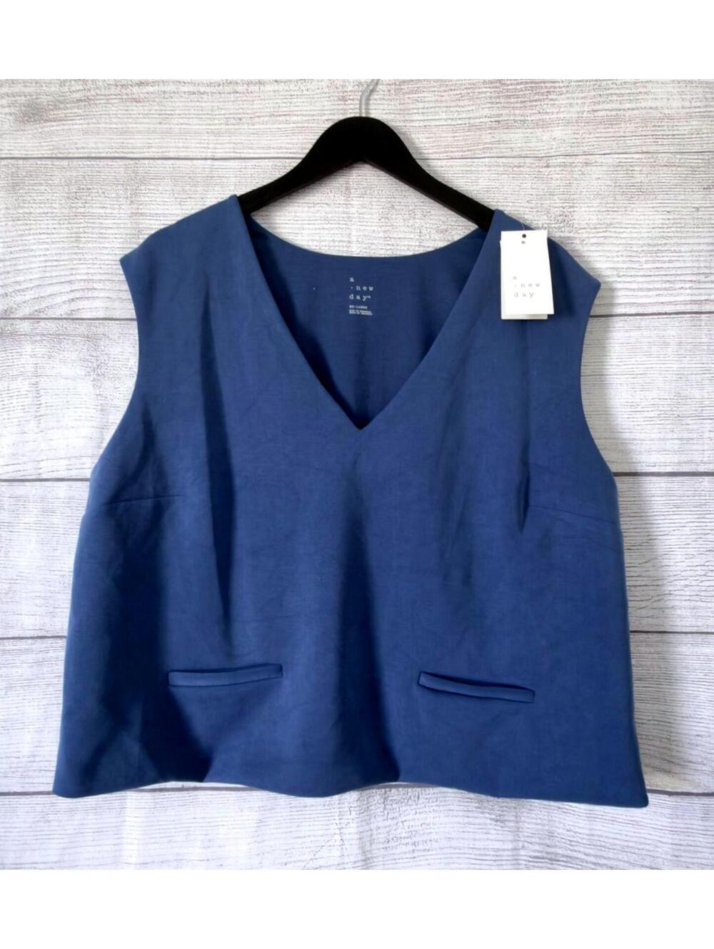 A New Day Blue V-Neck Blouse Women Size XXL